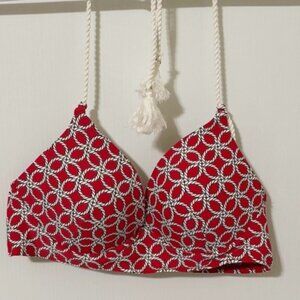 Michael Michael Red Printed Tie Neck Swim Top